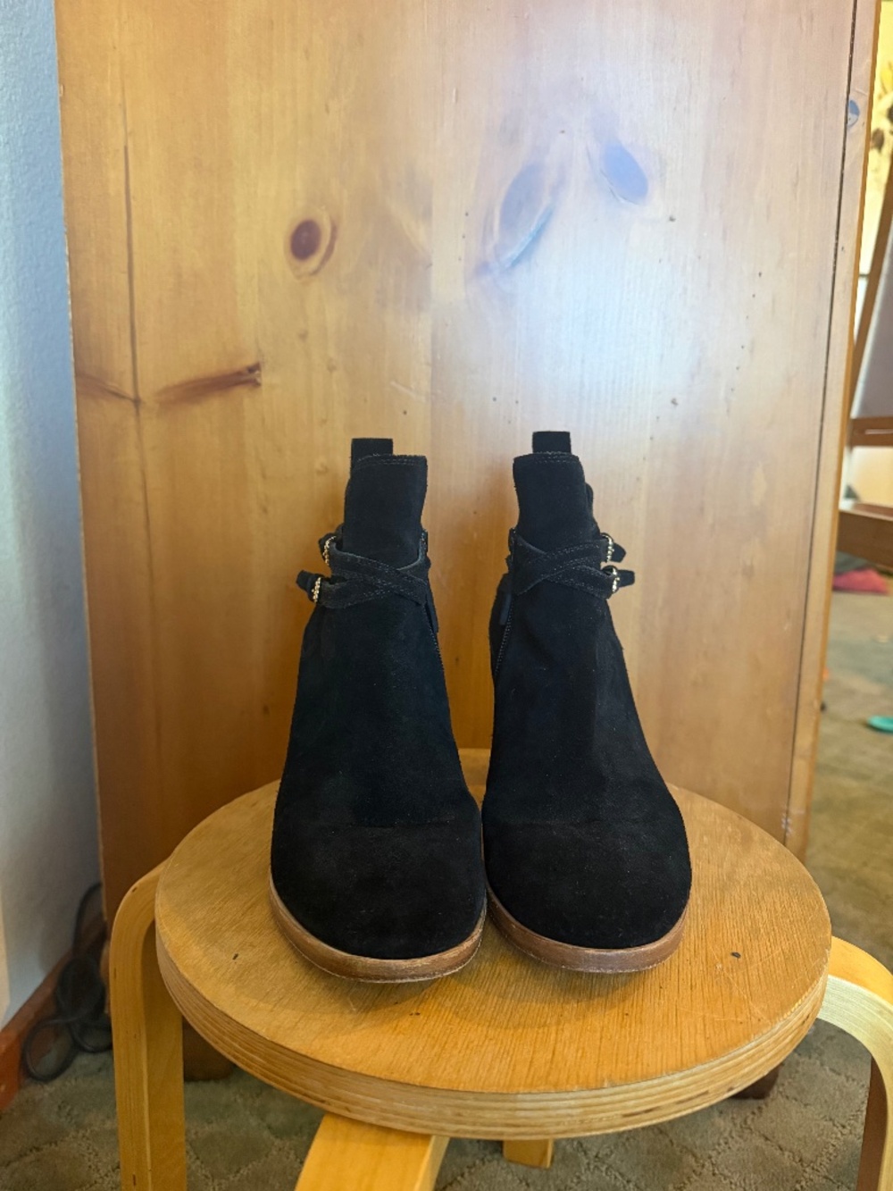 Cole Haan Grand OS Black Suede Double Buckle Ankle Booties 7.5B